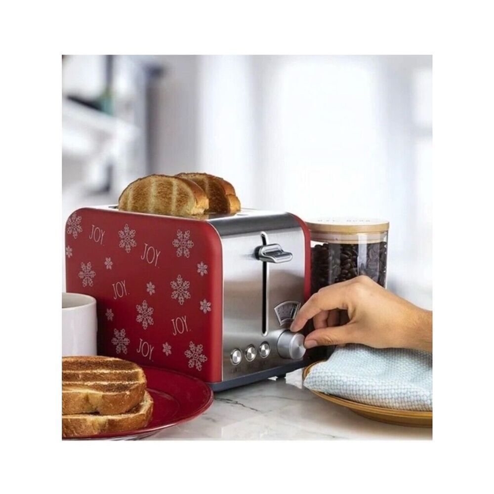 NWT New in Box Rae Dunn Joy Red Silver White 2 Slice Snowflake Toaster Christmas